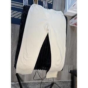 J.McLaughlin Women’s Stretch Cotton Pants Cream Beige Straight Leg Mid Rise